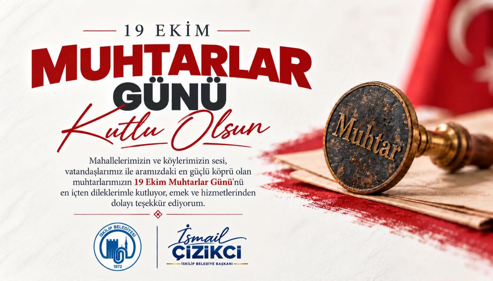 Belediye Başkanımız Sayın İsmail Çizikci’nin “19 Ekim Muhtarlar Günü” Kutlama Mesajı; post thumbnail image